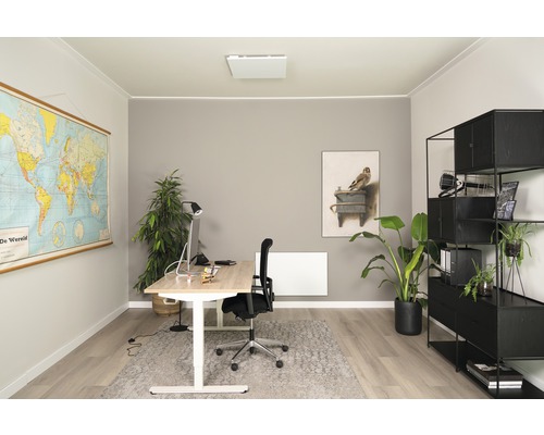 Bureau avec bureau réglable en hauteur, panneau chauffant et étagère noire