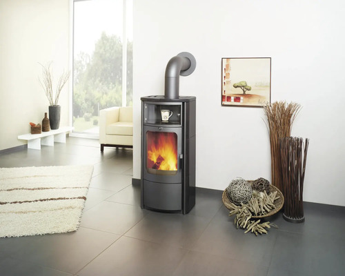 Poêle dans le salon avec décoration