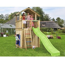 Spielturm Jungle Gym Chalet Holz mit Spielhaus, Rutsche hellgrün