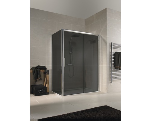 Porte coulissante pour paroi latérale Schulte Kristall/Trend largeur 140 cm butée à droite décor gris anthracite couleur du profilé chrome