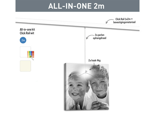All-in-one Set, weiße Click Rail, zwei Meter