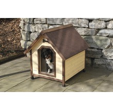 Niche pour chien en bois avec chien