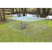 Enclos extérieur avec deux lapins dans le jardin