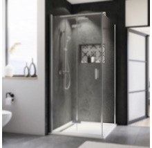Duschkabine im modernen Badezimmer mit Dusche und Armaturen