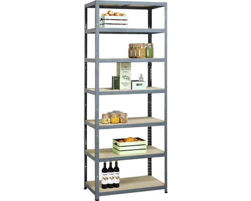 Étagère à six niveaux avec différentes provisions