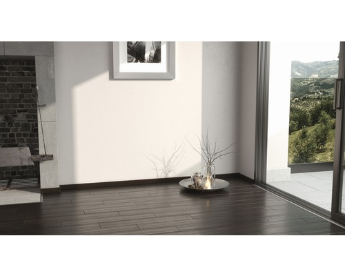 Innenraum mit Holzboden, Dekoration und Blick nach draußen