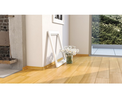 Pièce lumineuse avec plancher en bois, moulure et décoration