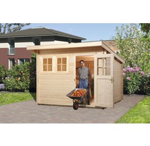 Blockbohlenhaus weka Wallis hohes Durchgangsmaß 195 cm, mit Fußboden und Einzeltür 320 x 290 cm natur