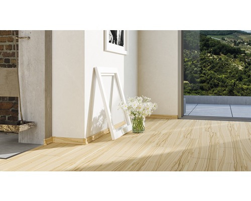 Pièce lumineuse avec parquet, décoration et vue sur la verdure