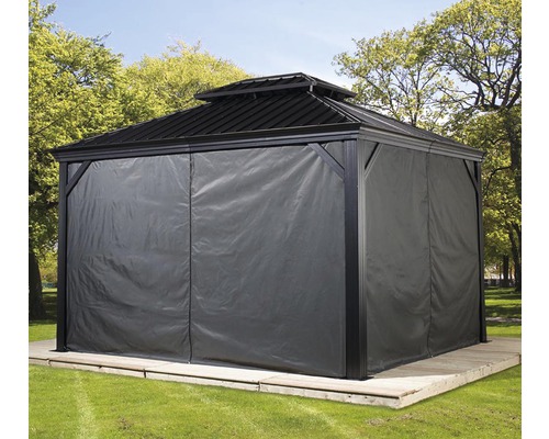 Kit de rideaux SOJAG Pavillon Messina 10x12 anthracite Pavillon de jardin avec paroi latérale fermée sur une terrasse