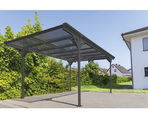 Einzelcarport WESTMANN Flachdach 6 mm Doppelstegplatten 15 m² inkl.  Regenrinne 305 x 503 cm anthrazit - HORNBACH Luxemburg