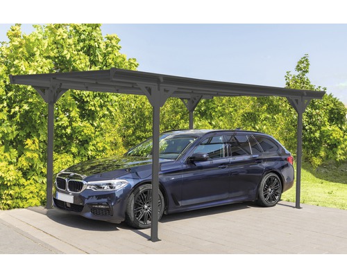 Carport simple WESTMANN en toit plat 6 mm plaques alvéolaires 15 m² gouttière comprise 305 x 503 cm anthracite