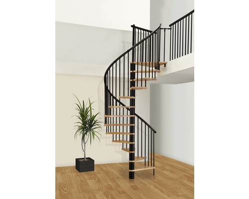 Escalier en colimaçon Pertura Irini hêtre bois lamellé-collé Ø 120 cm noir 12 marches 13 pas de marche-0