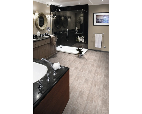 Salle de bain avec douche, baignoire, lavabo et miroir