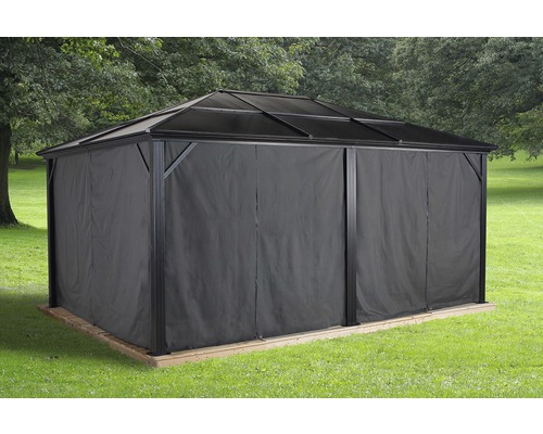 Pavillon de jardin avec parois latérales opaques sur une pelouse