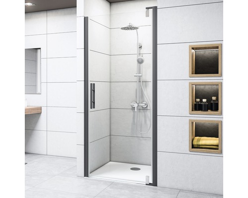 Porte de douche en niche Breuer Europa Design 80 cm verre transparent, profilé couleur noir 0286031001003