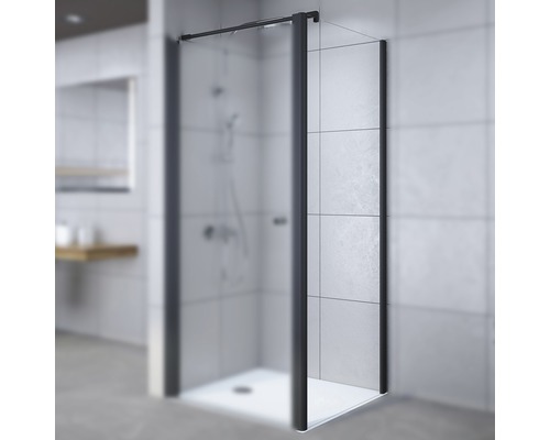 Paroi latérale pour porte de douche Breuer Elana 75 cm en verre décoratif gris, profilé couleur noire