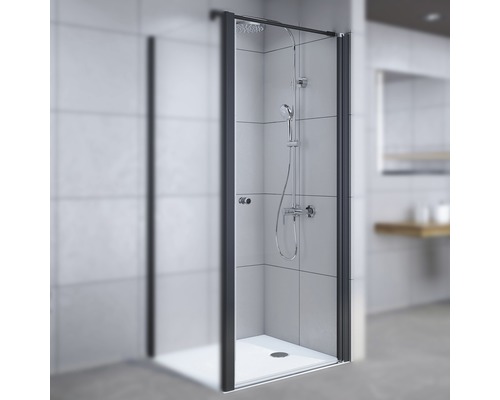 Porte de douche pour paroi latérale Breuer Elana 75 cm en verre transparent, profilé couleur noire 0612031001002