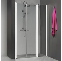 Cabine de douche avec portes en verre et robinetterie de douche