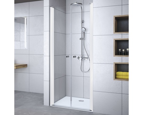 Porte de douche en niche Breuer Elana 80 cm en verre transparent, profilé couleur blanche 1631011001003