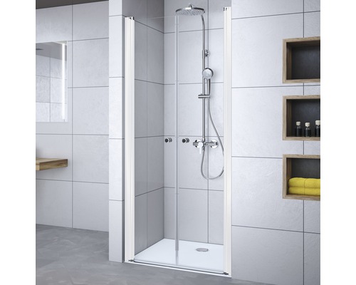 Porte de douche en niche Breuer Elana 90 cm en verre transparent, profilé couleur blanche 1631011001004-0