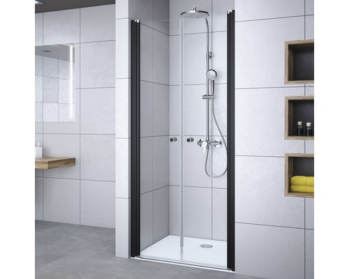 Porte de douche en niche Breuer Elana 90 cm en verre transparent, profilé couleur noire 1631031001004