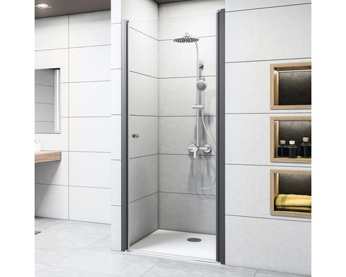 Porte de douche en niche Breuer Elana 100 cm en verre transparent, profilé couleur noire