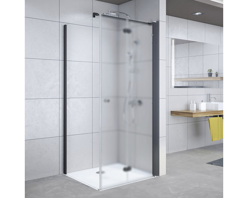 Paroi latérale pour porte de douche Breuer Elana Komfort 75 cm en verre transparent, profilé couleur noire 1652031001002