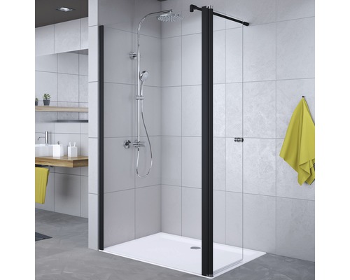 Paroi de douche à l'italienne Breuer Entra 120 cm butée à gauche verre transparent profilé couleur noir