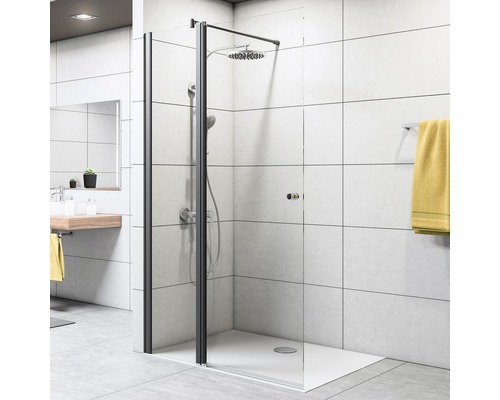 Paroi de douche à l'italienne Breuer Entra 140 cm butée à gauche décor Terrazzo blanc profilé couleur noir