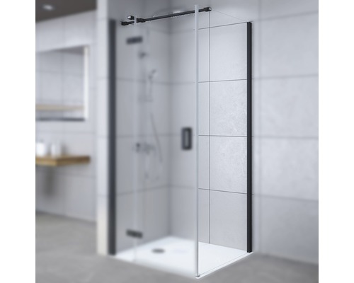 Paroi latérale pour porte pivotante Breuer Panorama 75cm verre transparent profilé couleur noir 3386031001002