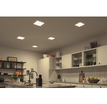 Cuisine moderne avec des plafonniers carrés pour un éclairage lumineux