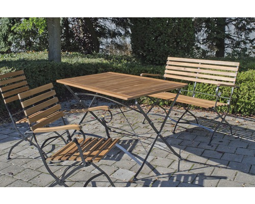 Ensemble meubles de jardin Acamp Lindau 6 places composé de: 2 chaises, banc, table 120 x 80 x 75 cm fer bois marron anthracite rabattable