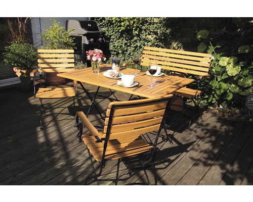 Ensemble meubles de jardin Acamp 6 places composé de: 2 chaises, banc, table 120 x 80 x 75 cm fer bois marron anthracite fauteuil pliant