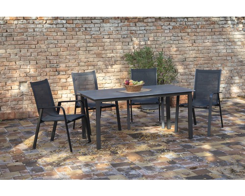 Gartenmöbelset Acamp 6 -Sitzer bestehend aus: Tisch, 4 Stühle, stapelbar Aluminium anthrazit schiefer carbone