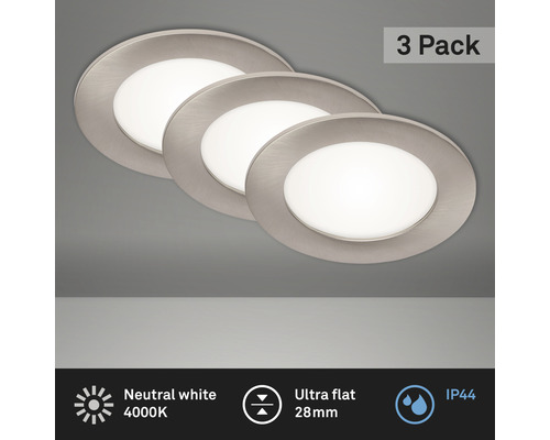 LED Einbauleuchten-Set 3-tlg IP44 3x6W 3x600 lm 4000 K nickel/matt Ø 12/10,8 cm 230V