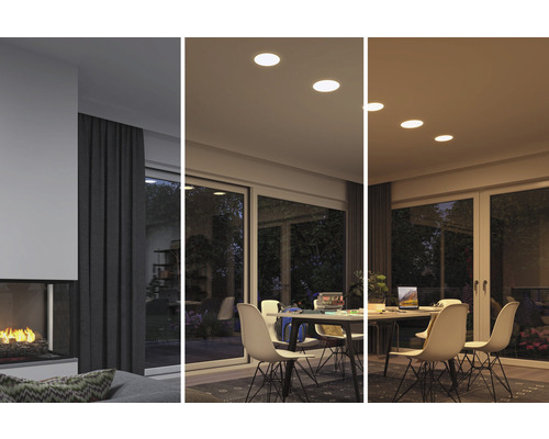 Innenraumansicht mit verschiedenen Lichteinstellungen durch Deckeneinbaustrahler