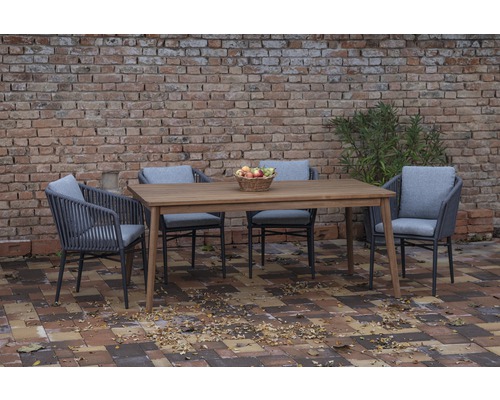 Ensemble meubles de jardin Acamp 6 places composé de: 4 chaises, table 180 x 90 x 76 cm aluminium bois marron anthracite fauteuil empilable
