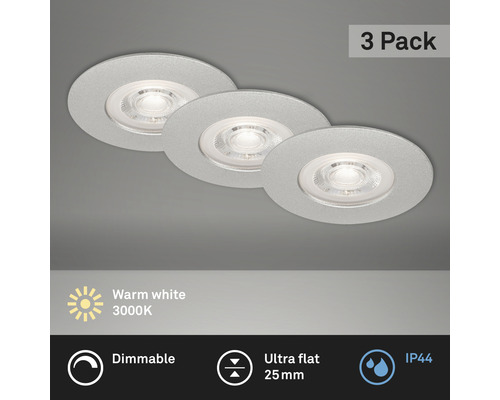 LED Einbauleuchten-Set 3-tlg dimmbar IP44 3x5W 3x460 lm 3000 K warmweiß chrom matt Ø 90/68 mm 230V