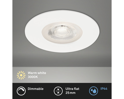 Spot à encastrer LED IP44 à intensité lumineuse variable 5W 460 lm 3000 K blanc chaud rond blanc Ø 90/68 mm 230V