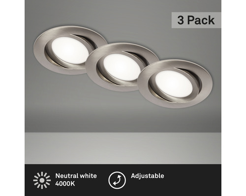 Set d'éclairages encastrés LED 3 pces IP23 3x7 W 3x600 lm 4000 K nickel/mat Ø 10,6/8,6 cm 230 V