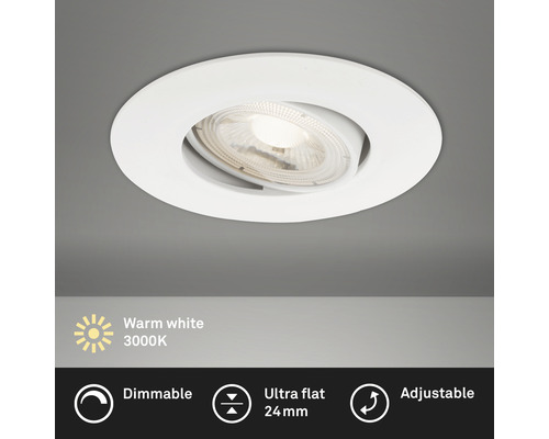 Spot à encastrer LED IP23 à intensité lumineuse variable 5W 460 lm 3000 K blanc chaud rond blanc Ø 90/68 mm 230V