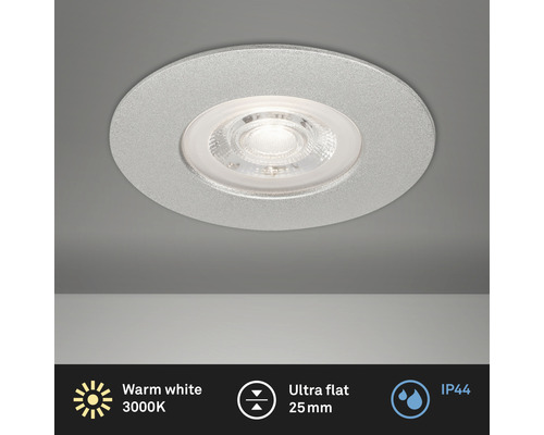 Éclairage LED à encastrer IP44 5W 460 lm 3000 K blanc chaud rond chrome mat Ø 90/68 mm 230V Éclairage LED à encastrer IP44 5W 460 lm 3000 K blanc chaud rond chrome mat Ø 90/68 mm 230V