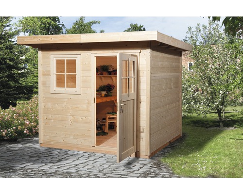 Gartenhaus weka 170 Gr.2 mit Fußboden 280 x 311 cm natur Holzgartenhaus mit Fenster und offener Tür