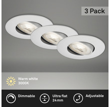 Set d'éclairages encastrés LED 3 pces à intensité lumineuse variable IP23 3x5 W 3x460 lm 3000 K chrome/mat Ø 9/6,8 cm 230 V