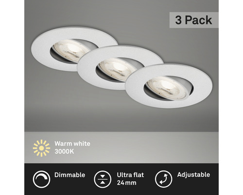 Lot de trois spots encastrables blancs, réglables et à intensité variable, avec un design plat