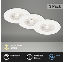 Set d'éclairages encastrés LED 3 pces à intensité lumineuse variable IP44 3x5 W 3x460 lm 3000 K blanc Ø 9/6,8 cm 230 V