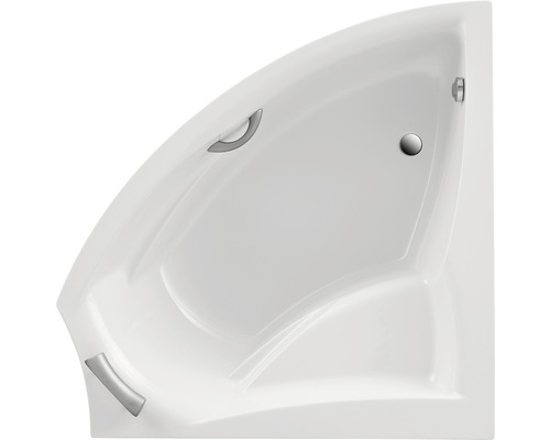 Asymmetrische Badewanne mit Griffen und Ablauf