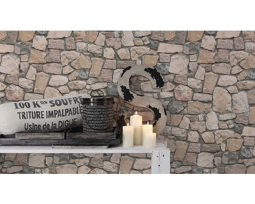 Décoration murale décorative avec papier peint à motif de pierre et bougies blanches