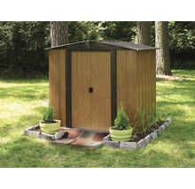 Abri de jardin avec double porte et toit en métal dans le jardin